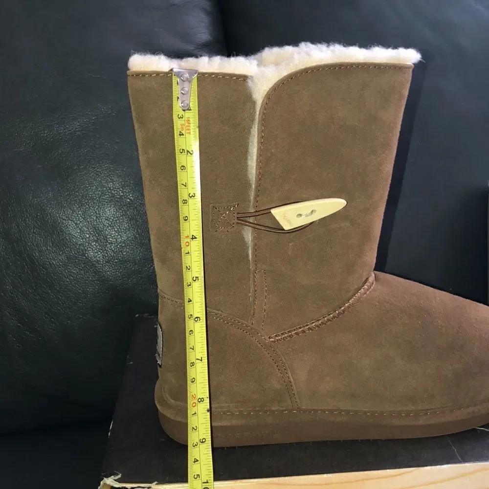 BearPaw 11 Victorian Hickory II Chocolate Brown Sheepskin Lined Suede Boots